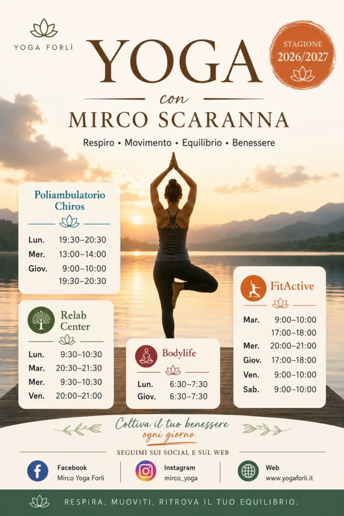 Orari dei corsi di Yoga a Forlì con Mirco Scaranna per la stagione 2026/2027